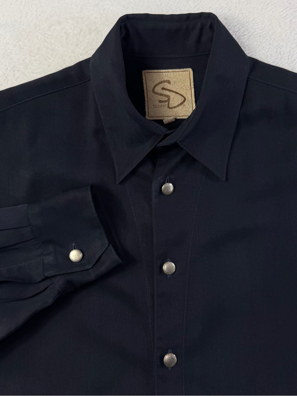 Vintage SD Designs Dark Navy 100% Tencel Western Button Shirt M Made in USA